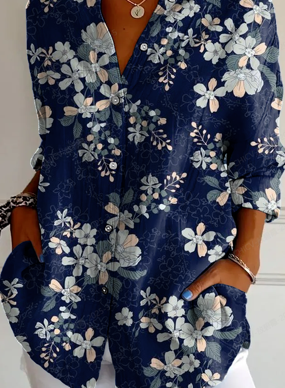 Chemises Femmes Décontracté Floral Printemps / Automne Polyester Léger Aucune élasticité Coupe Régulière Régulier Col de Chemise