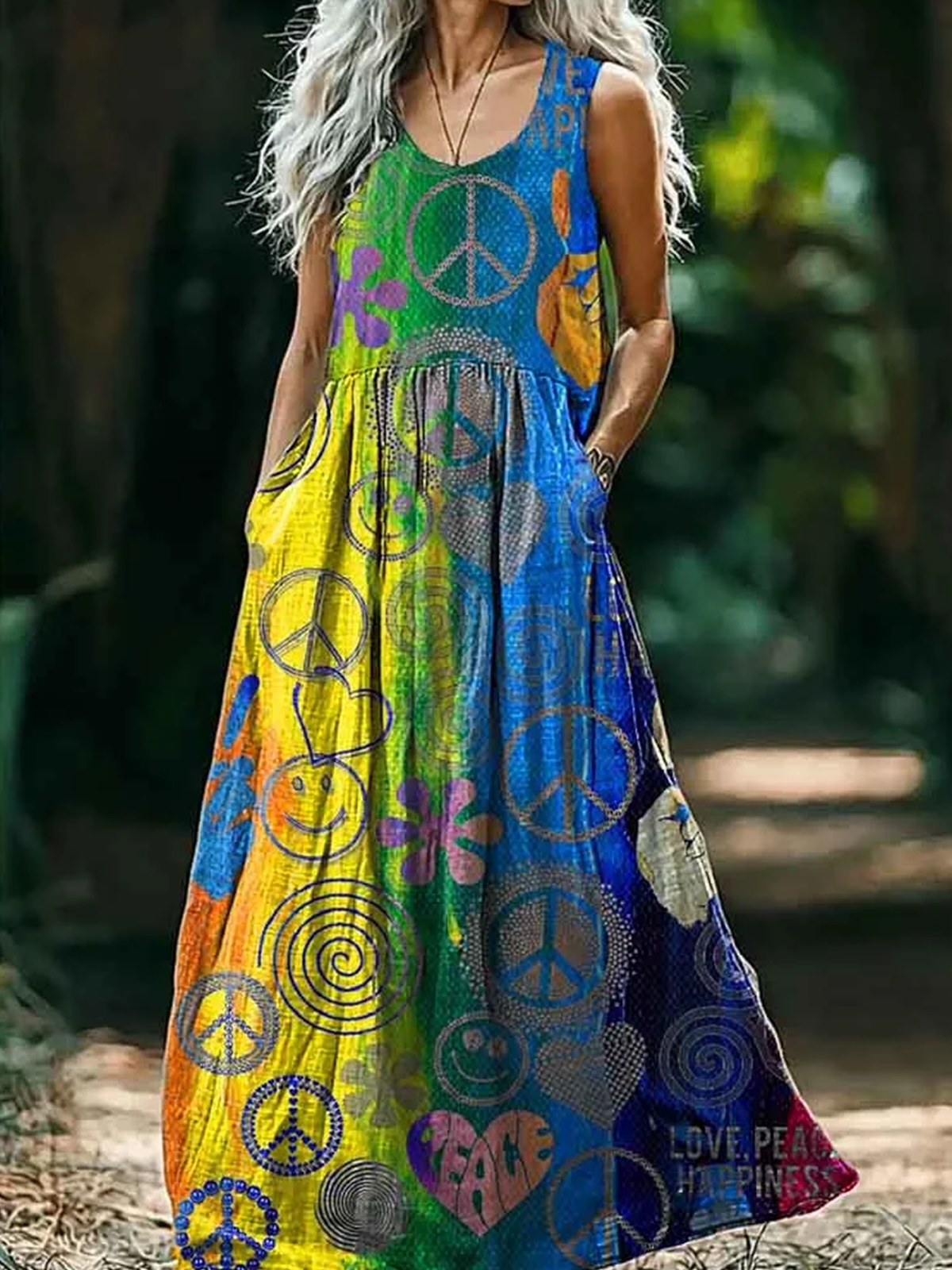 Femmes Géométrique Comme Image Col V Confortable Robe Maxi Rétro