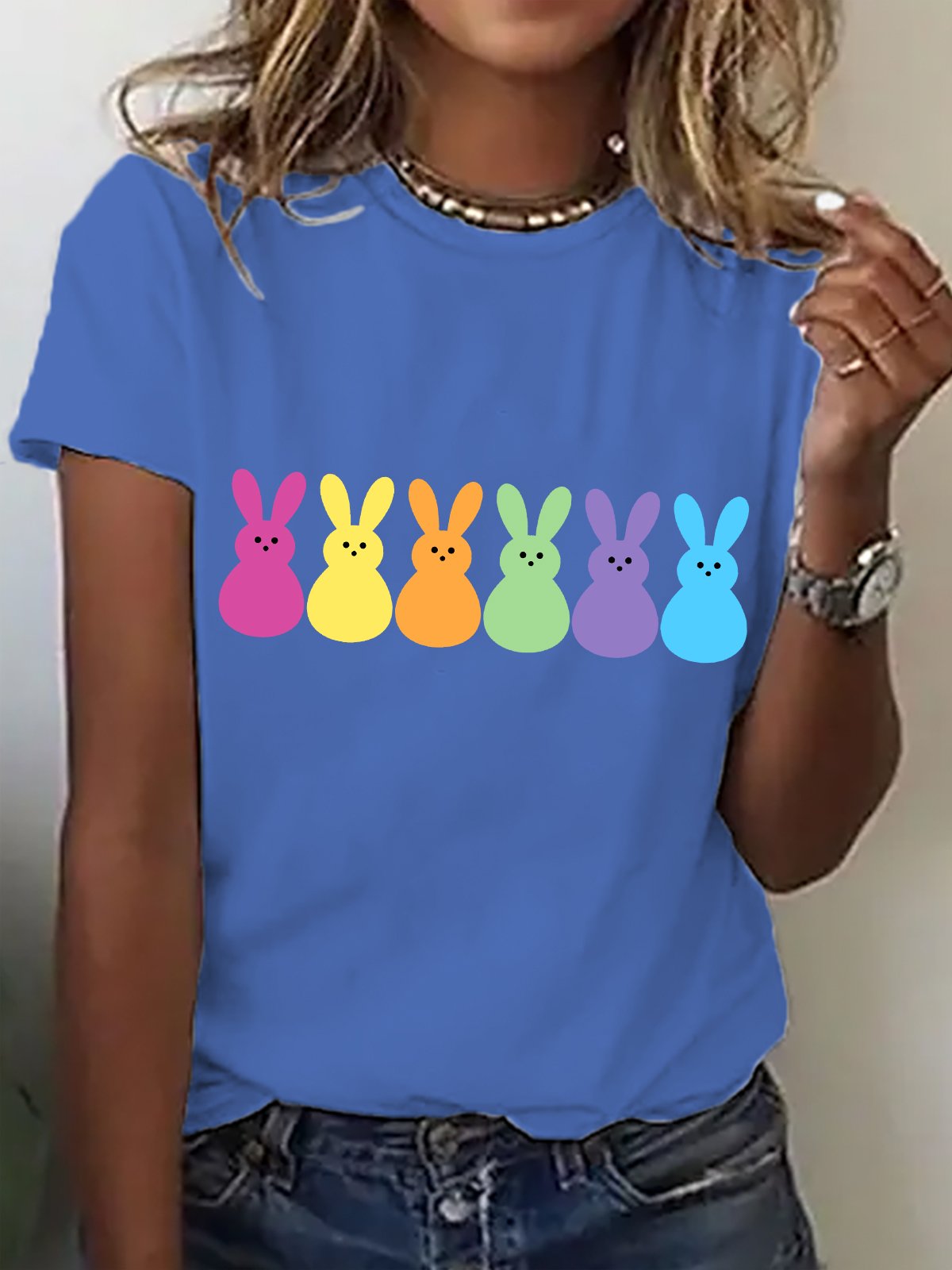 T-shirts Décontracté Été PÂQUES (lapin) Coton Micro-élasticité Vacances Régulier Droit Régulier pour Femmes
