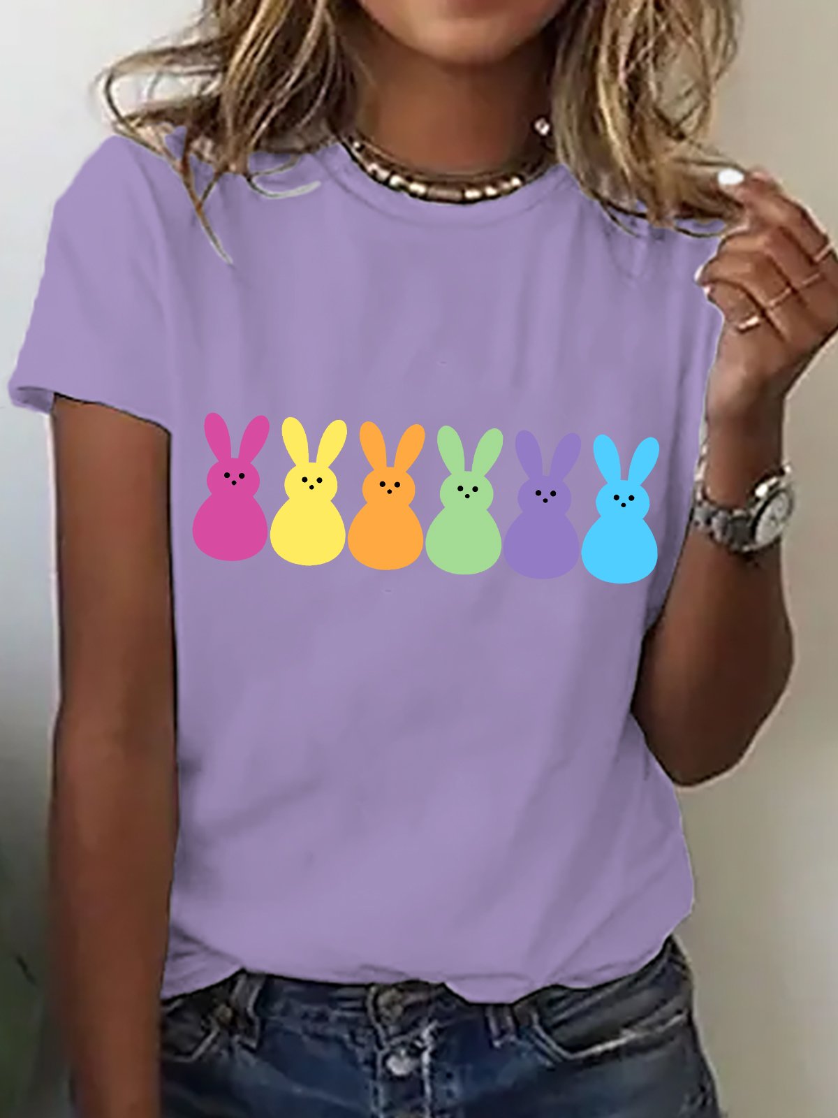 T-shirts Décontracté Été PÂQUES (lapin) Coton Micro-élasticité Vacances Régulier Droit Régulier pour Femmes