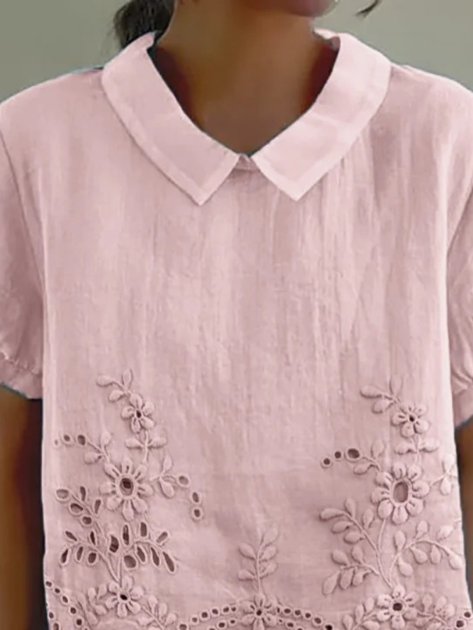 Blouses Femmes Décontracté Plain Été Coton Ample Demi Manche Col Châle Droit Régulier