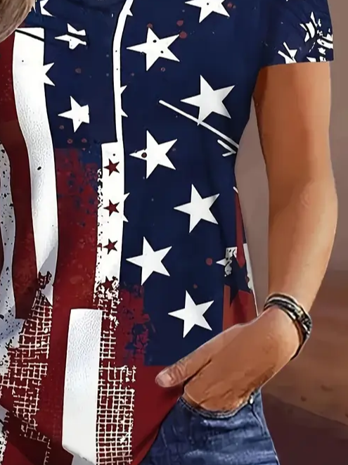 T-shirts Femmes Décontracté Été Le jour de l'indépendance (Drapeau) Col V Imprimé Aucune élasticité Ample Régulier Régulier