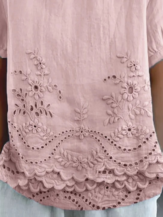 Blouses Femmes Décontracté Plain Été Coton Ample Demi Manche Col Châle Droit Régulier