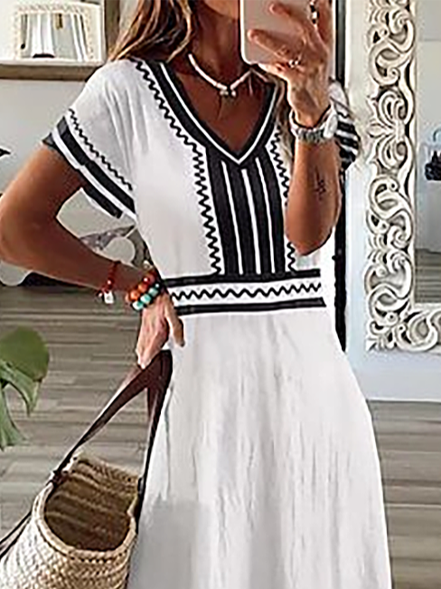 Femmes Rayé Comme Image Col V Confortable Imprimé Robe Maxi Décontracté
