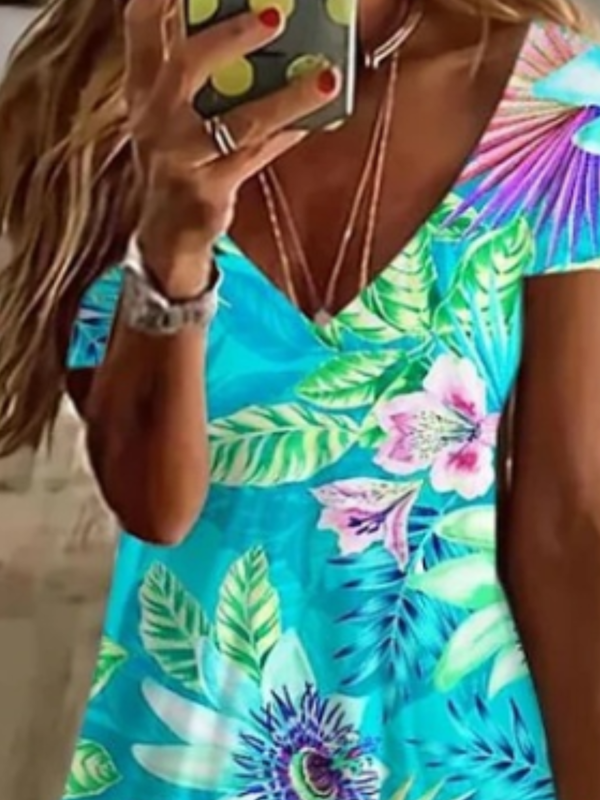 Femmes Floral Vert Col V Confortable Robe Mi-Longue Décontracté
