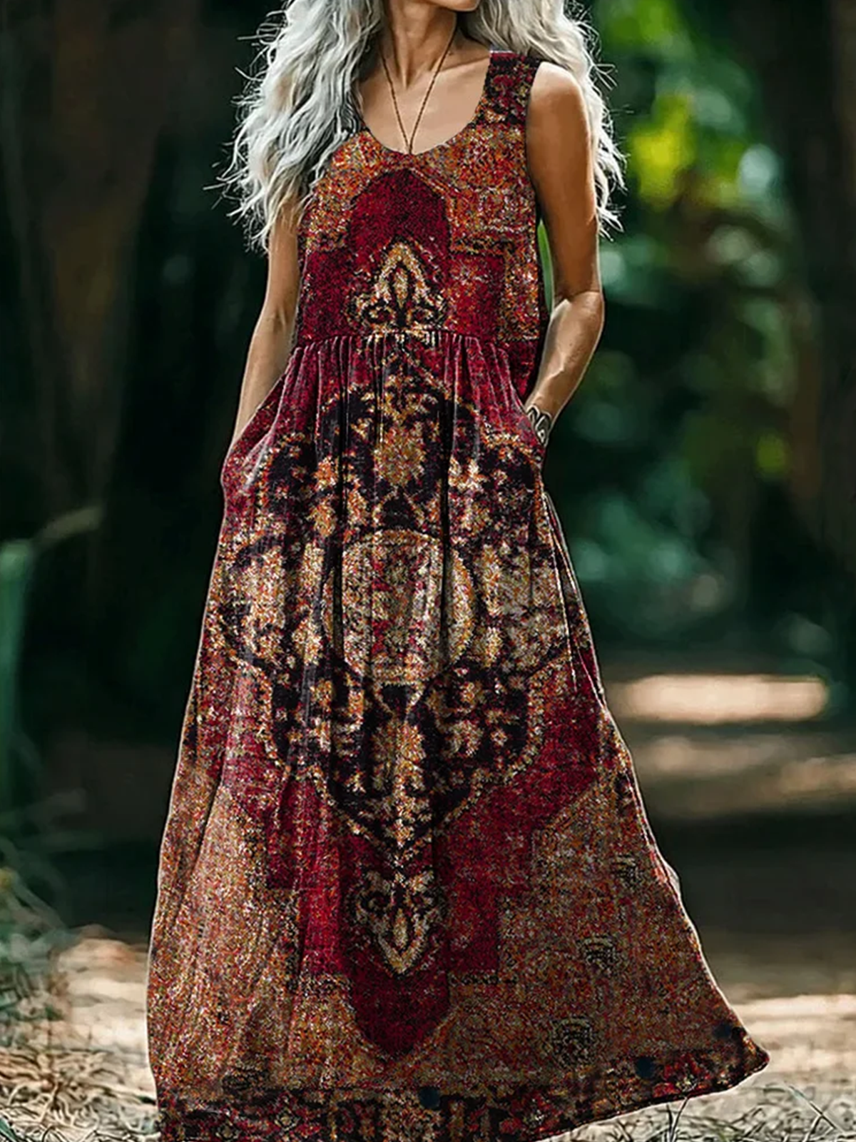 Femmes Ethnique Géométrie Comme Image Col V Confortable Robe Maxi Rétro