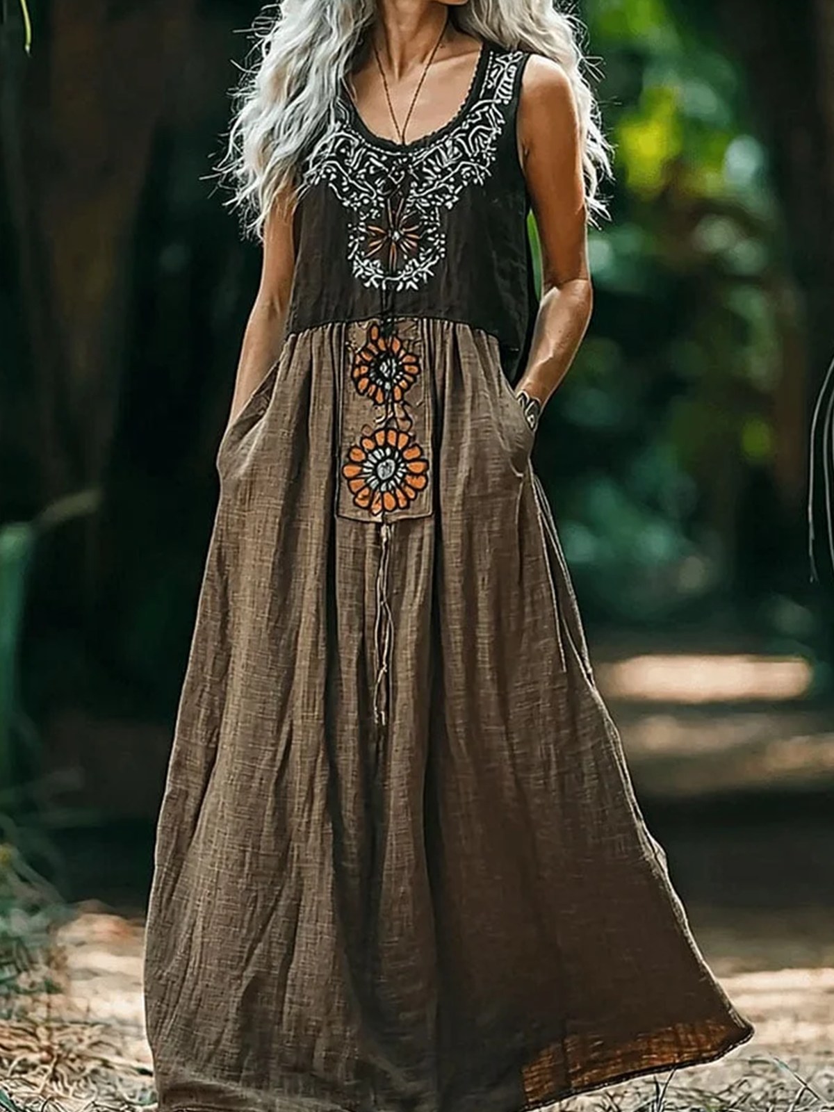 Femmes Ethnique Géométrie Comme Image Col V Confortable Robe Maxi Rétro