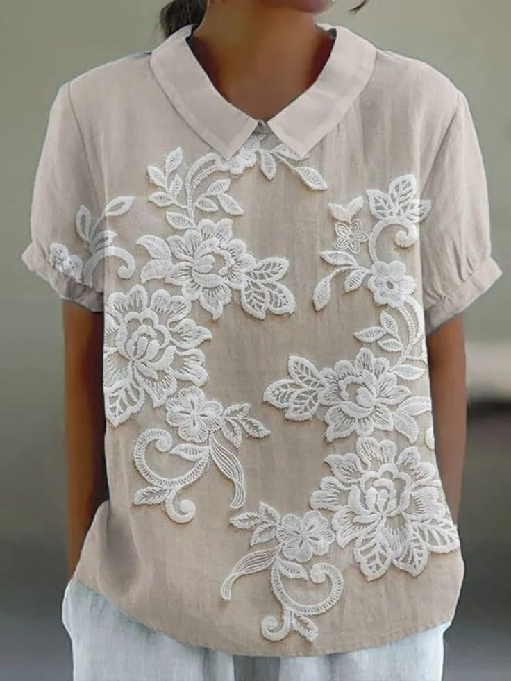 Chemises Décontracté Floral Été Polyester Imprimé Léger Ample Manches Courtes Régulier pour Femmes