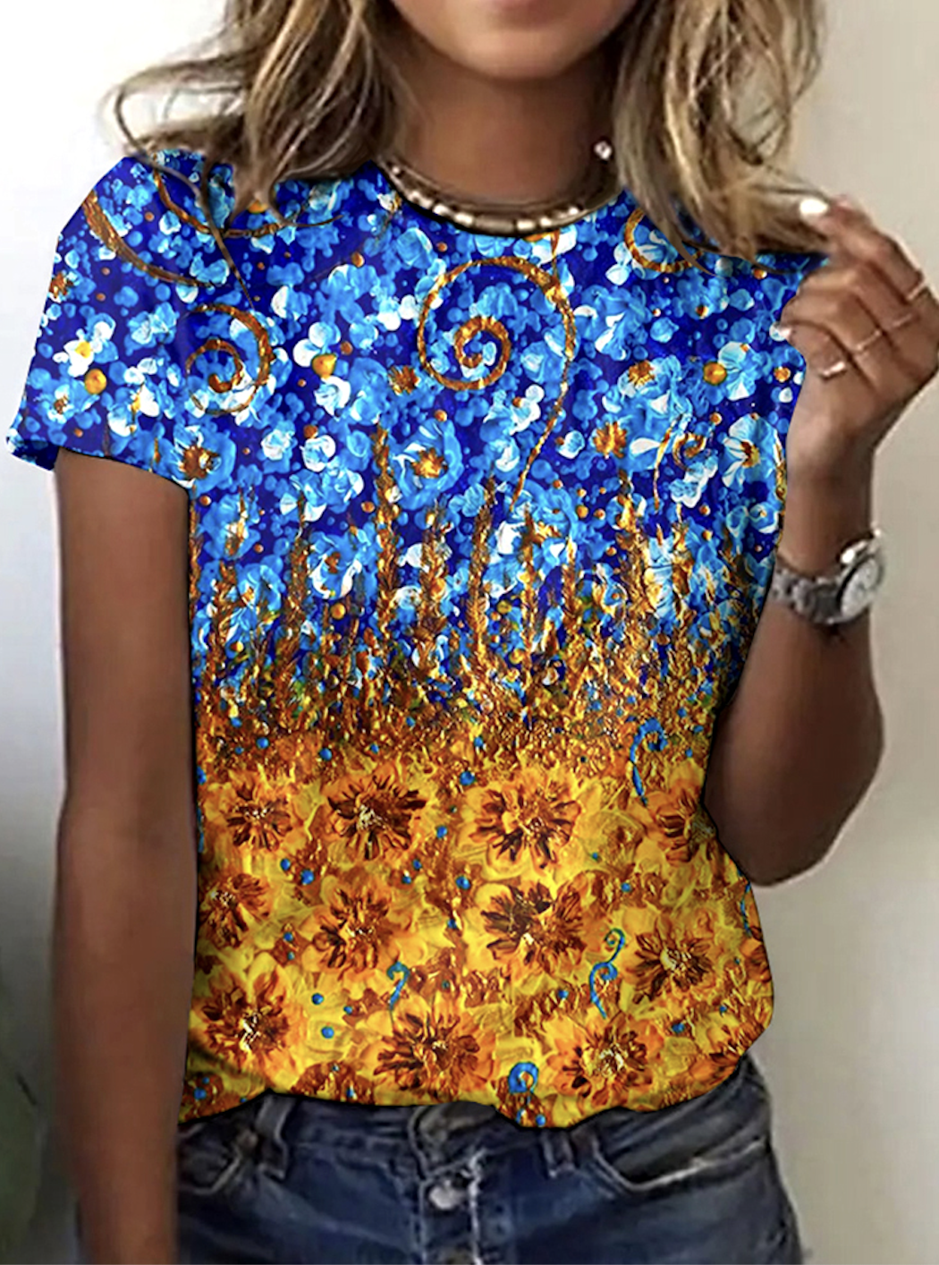 T-shirts Femmes Décontracté Floral Été Coton Micro-élasticité Quotidien Col Rond Régulier Régulier