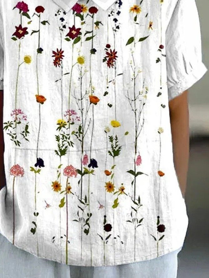 Blouses Simple Floral Été Quotidien Demi Manche Col Châle Régulier Droit Régulier pour Femmes