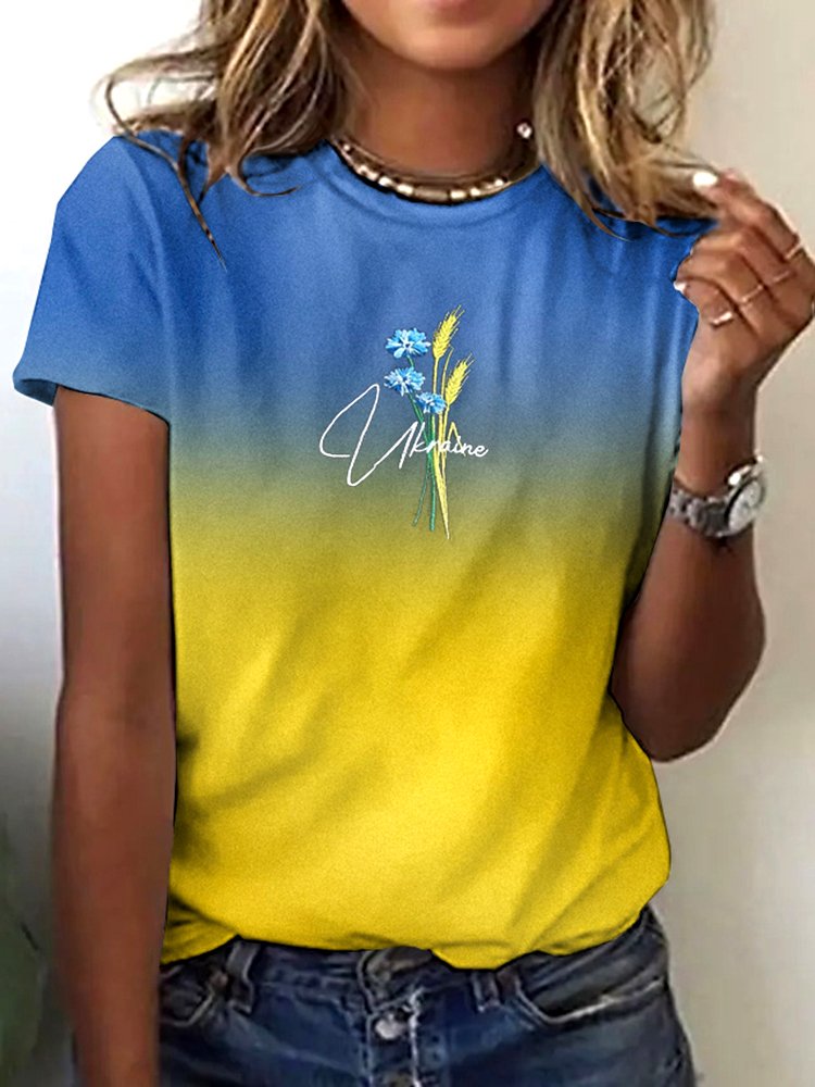 T-shirts Décontracté Floral Été Polyester Micro-élasticité Quotidien Col Rond Régulier Trapèze pour Femmes