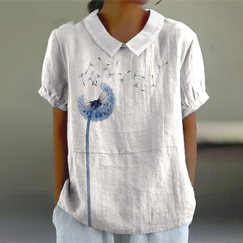 Blouses Simple Été Pissenlit Polyester Aucune élasticité Col Châle Régulier Droit Régulier pour Femmes