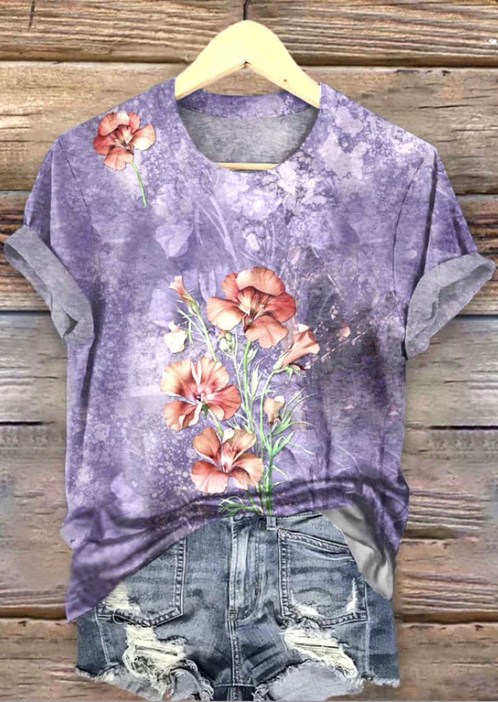 T-shirts Femmes Décontracté Floral Été Micro-élasticité Coupe Régulière Manches Courtes Régulier Trapèze Régulier