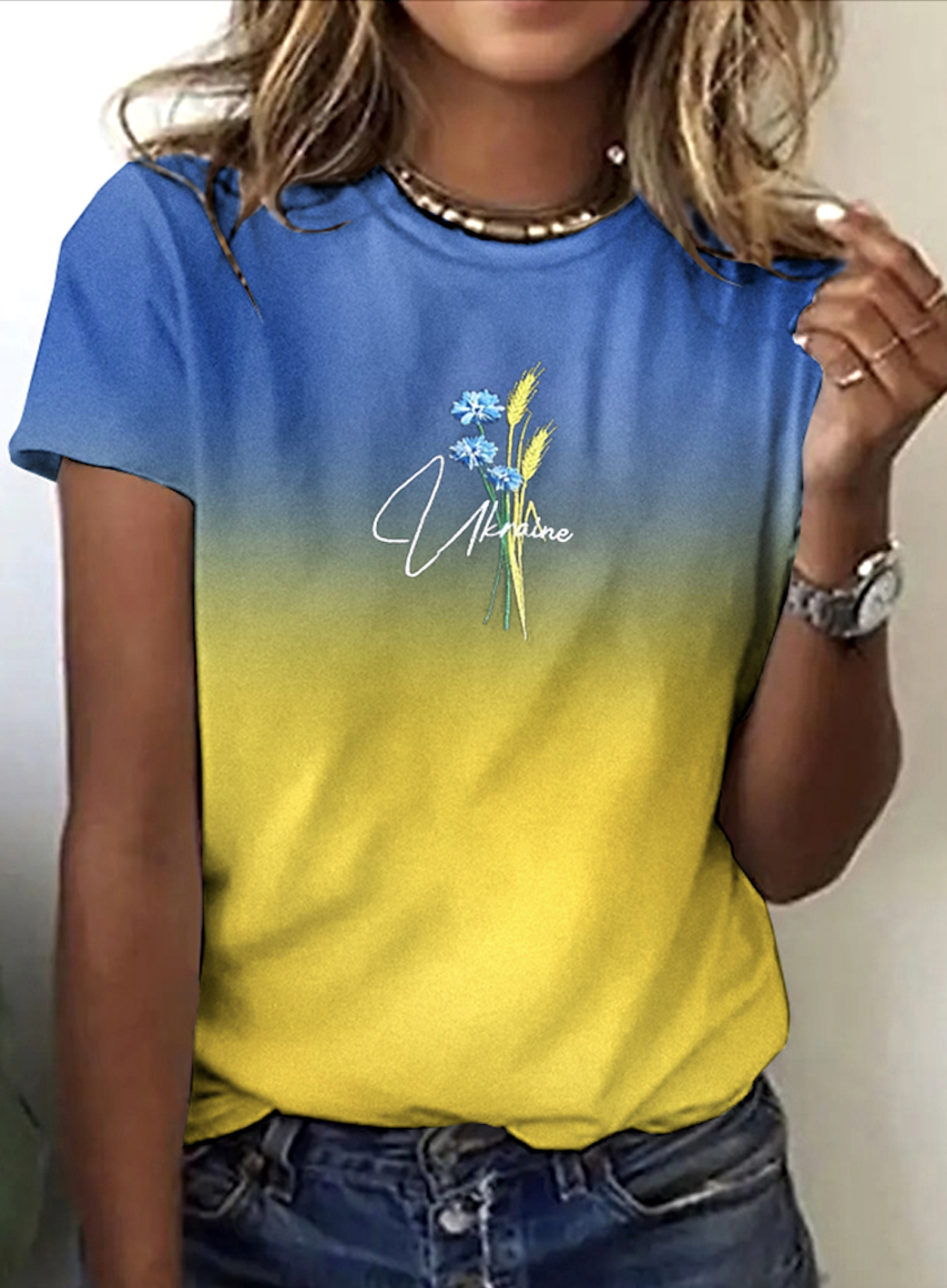 T-shirts Décontracté Floral Été Polyester Micro-élasticité Quotidien Col Rond Régulier Trapèze pour Femmes