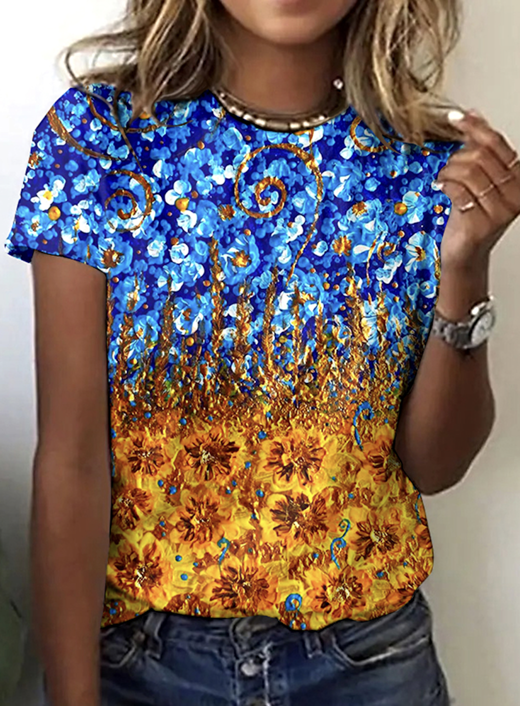 T-shirts Femmes Décontracté Floral Été Coton Micro-élasticité Quotidien Col Rond Régulier Régulier