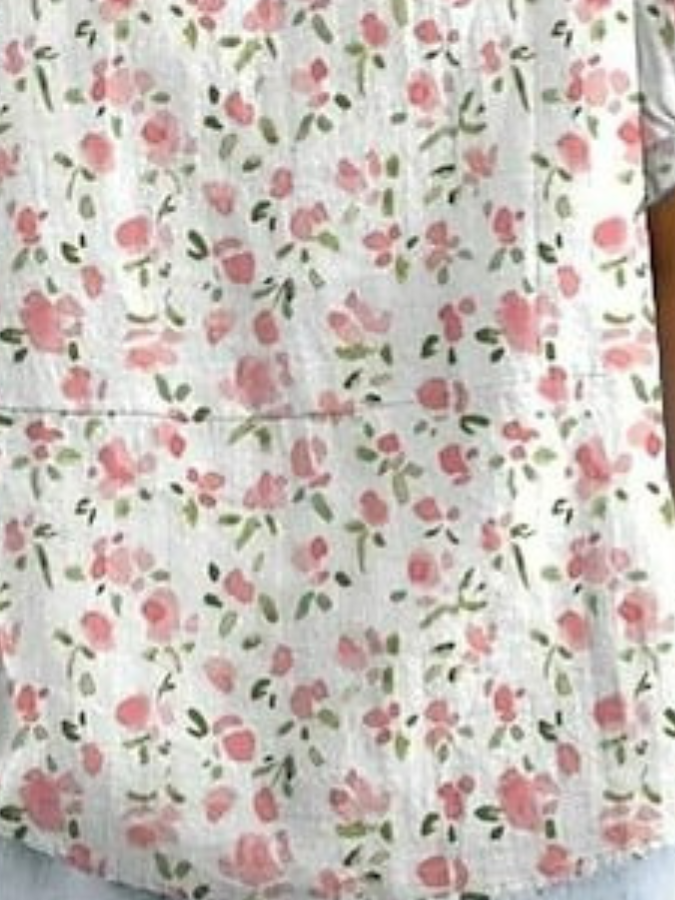 Blouses Décontracté Floral Été Polyester Aucune élasticité Demi Manche Régulier Droit Régulier pour Femmes