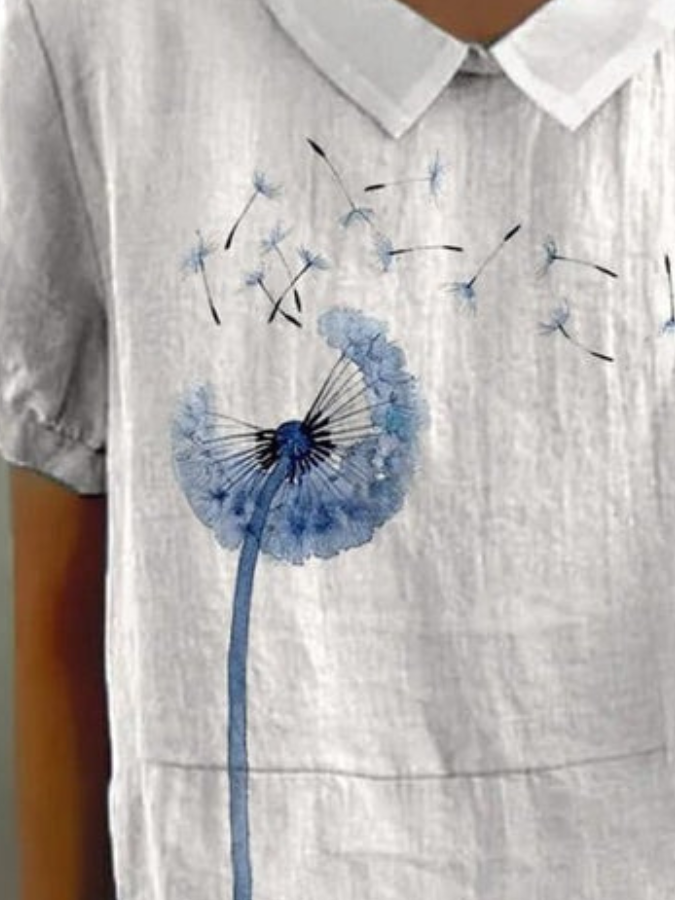 Blouses Simple Été Pissenlit Polyester Aucune élasticité Col Châle Régulier Droit Régulier pour Femmes