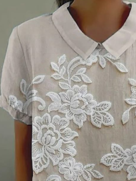 Chemises Décontracté Floral Été Polyester Imprimé Léger Ample Manches Courtes Régulier pour Femmes