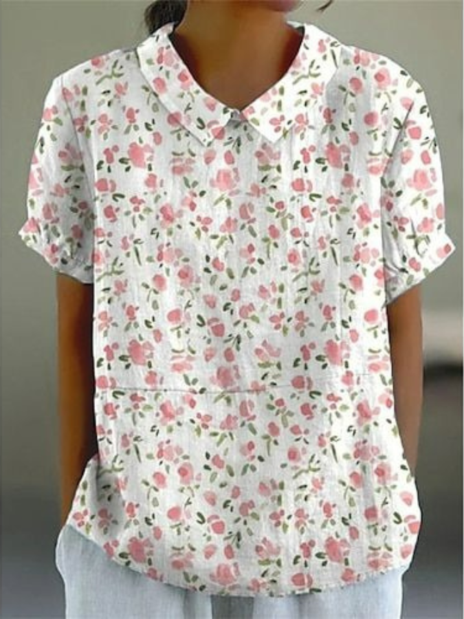 Blouses Décontracté Floral Été Polyester Aucune élasticité Demi Manche Régulier Droit Régulier pour Femmes