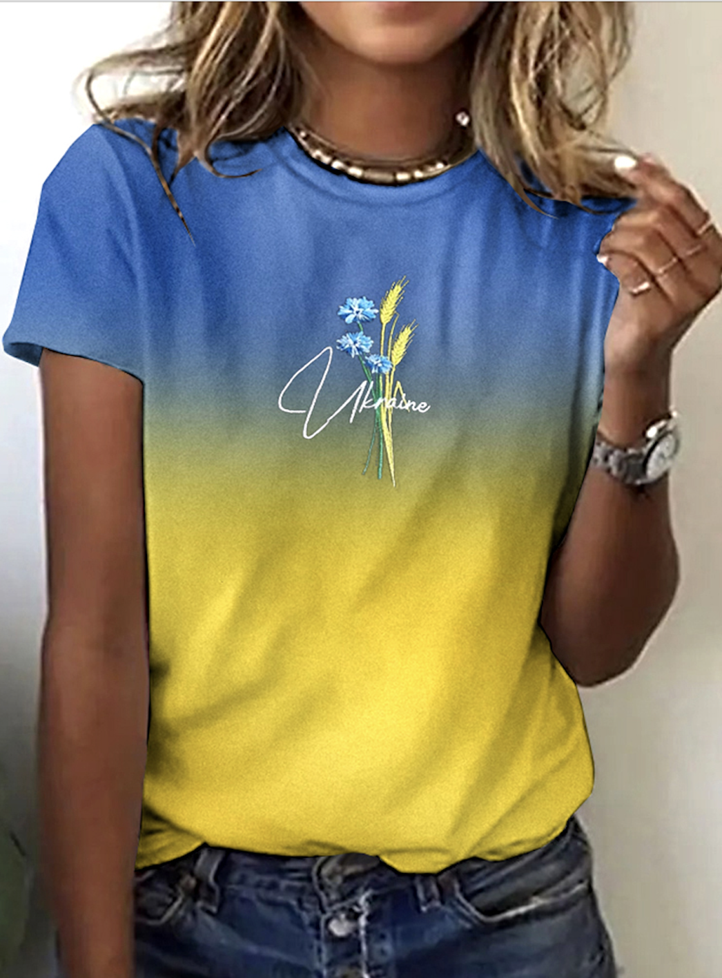 T-shirts Décontracté Floral Été Polyester Micro-élasticité Quotidien Col Rond Régulier Trapèze pour Femmes
