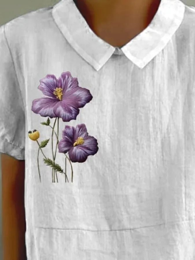 Blouses Femmes Simple Floral Été Coton Quotidien Ample Demi Manche Régulier Régulier