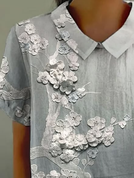 Chemises Décontracté Floral Été Polyester Imprimé Aucune élasticité Manches Courtes Régulier Droit pour Femmes