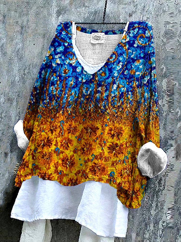 T-shirts Femmes Décontracté Floral Printemps / Automne Polyester Micro-élasticité Quotidien Ample Manches Longues Régulier