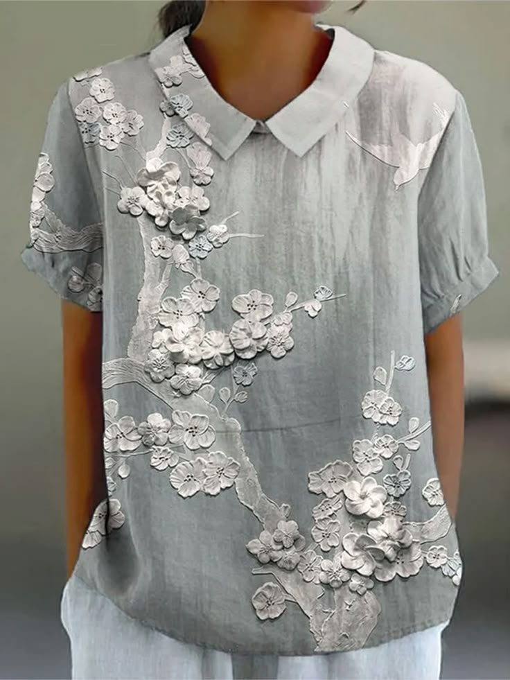 Chemises Décontracté Floral Été Polyester Imprimé Aucune élasticité Manches Courtes Régulier Droit pour Femmes