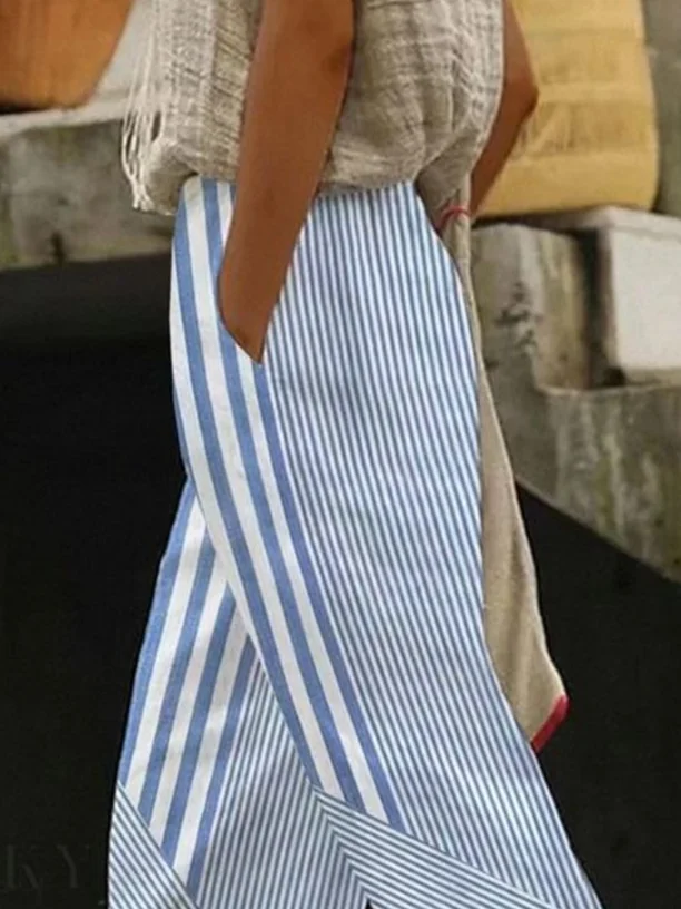 Pantalons Rayé Décontracté Printemps / Automne Polyester Quotidien Ample Droit Régulier Pantalon baggy pour Femmes