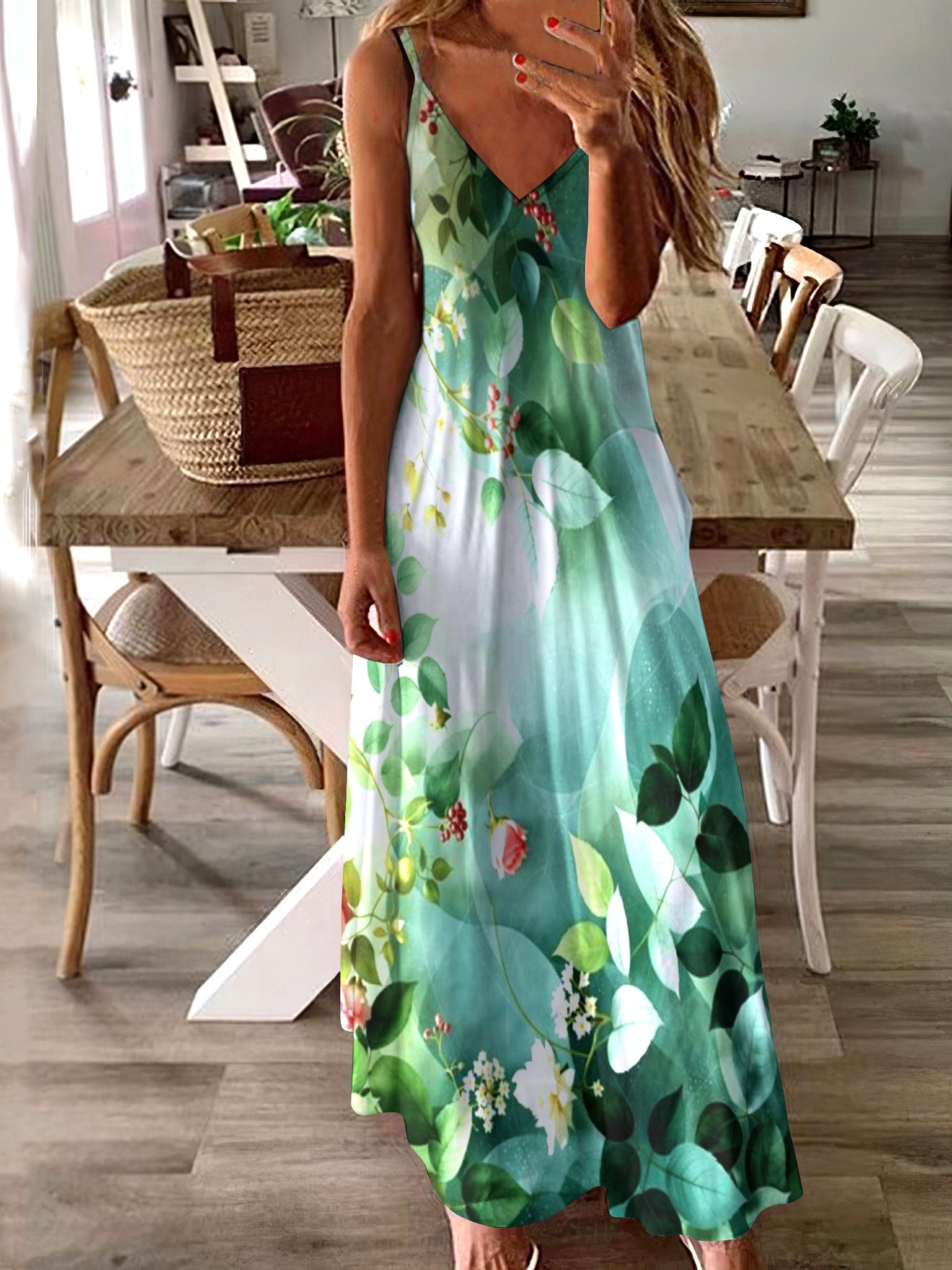 Femmes Géométrique Vert à Bretelles Confortable Robe Maxi Décontracté