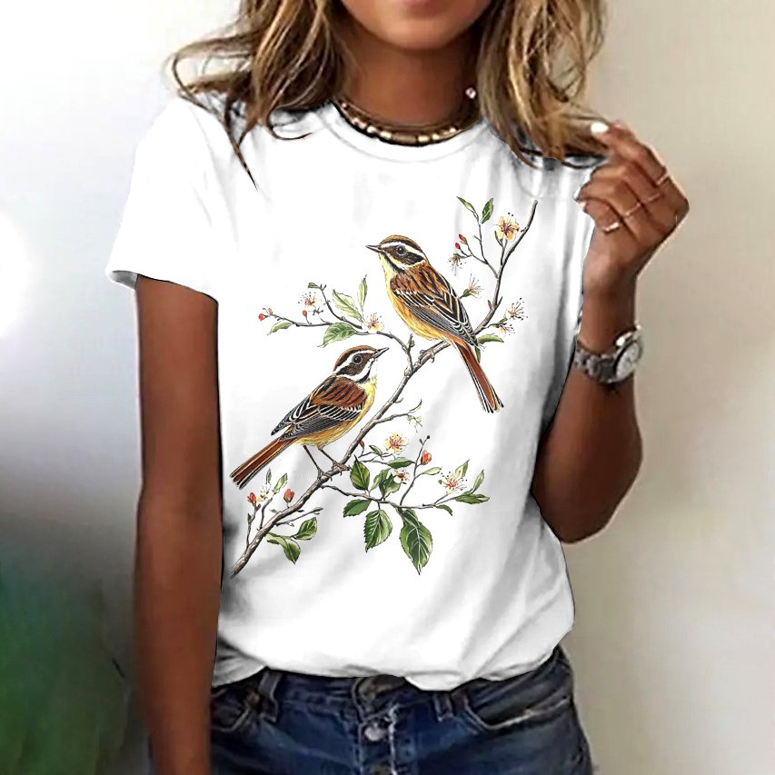 T-shirts Femmes Décontracté Floral Été Coton Micro-élasticité Coupe Régulière Manches Courtes Trapèze Régulier