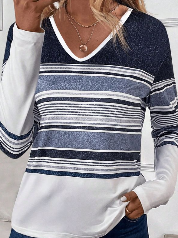 Femmes Rayé Bleu Col Rond Confortable Mini Robe Décontracté