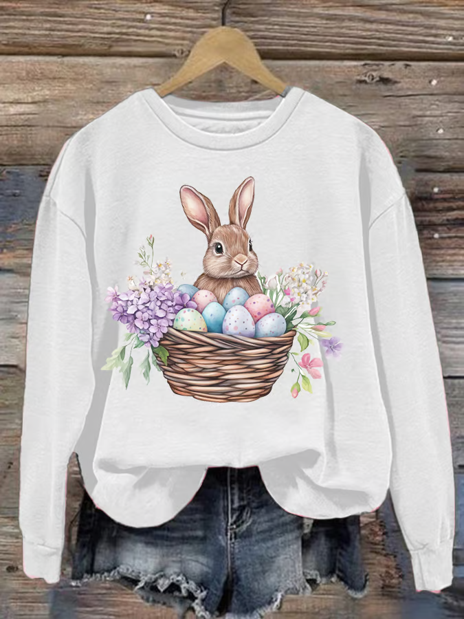 Sweat-shirts Décontracté Printemps / Automne PÂQUES (lapin) Polyester Naturel Aucune élasticité Col Rond Régulier jour de Pâques pour Femmes
