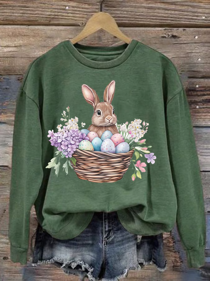Sweat-shirts Décontracté Printemps / Automne PÂQUES (lapin) Polyester Naturel Aucune élasticité Col Rond Régulier jour de Pâques pour Femmes