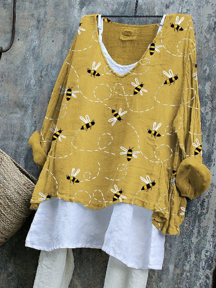 T-shirts Décontracté Imprimé d'Animal Printemps / Automne Col V Micro-élasticité Ample Manches Longues Trapèze Régulier pour Femmes