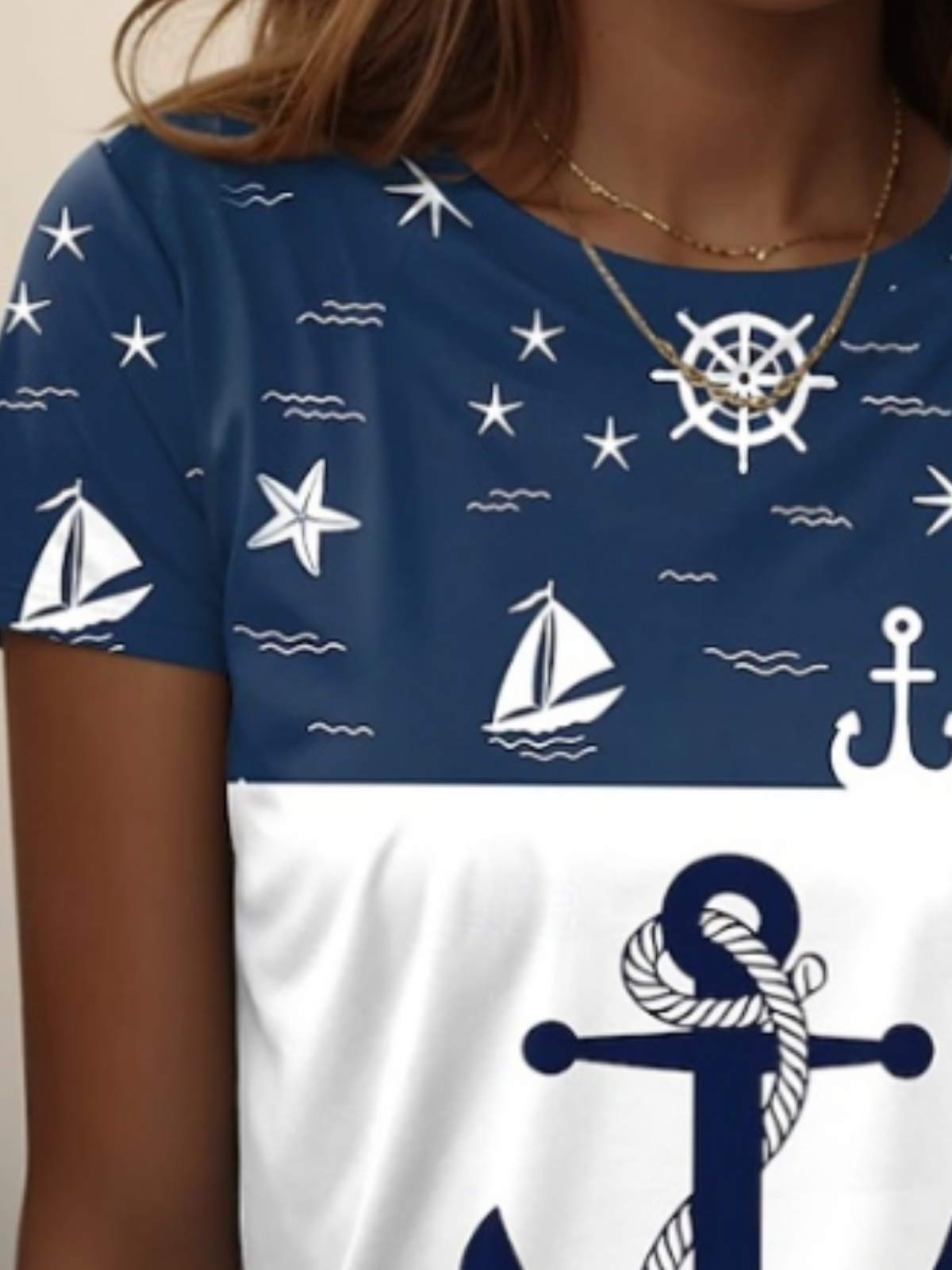 T-shirts Femmes Décontracté Printemps / Automne Mer Coton Quotidien Manches Longues Col Rond Régulier Régulier