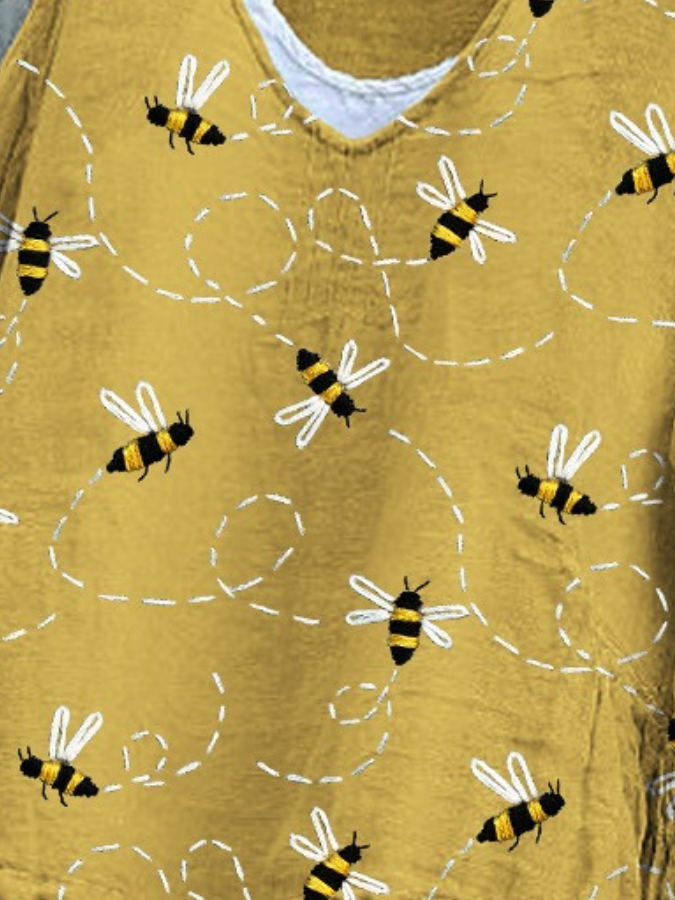 T-shirts Décontracté Imprimé d'Animal Printemps / Automne Col V Micro-élasticité Ample Manches Longues Trapèze Régulier pour Femmes