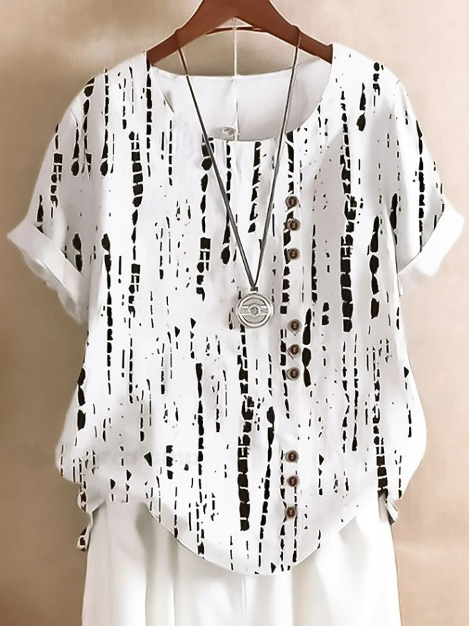 Blouses Géométrique Élégant Été Coton Aucune élasticité Domestique Coupe Régulière Régulier Droit pour Femmes