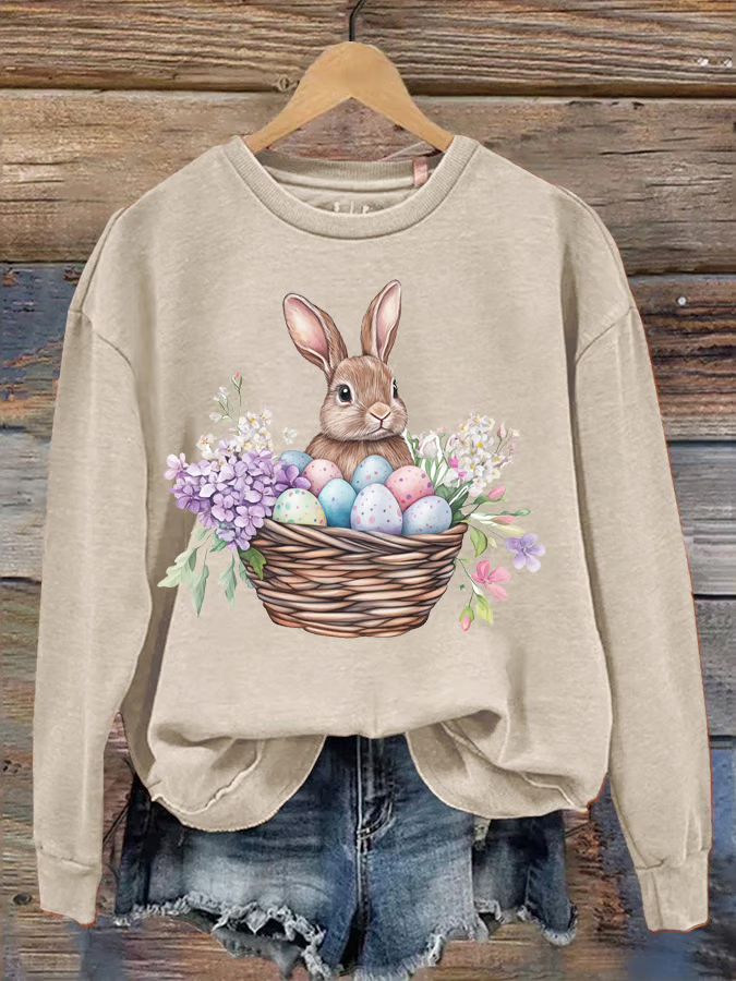 Sweat-shirts Décontracté Printemps / Automne PÂQUES (lapin) Polyester Naturel Aucune élasticité Col Rond Régulier jour de Pâques pour Femmes