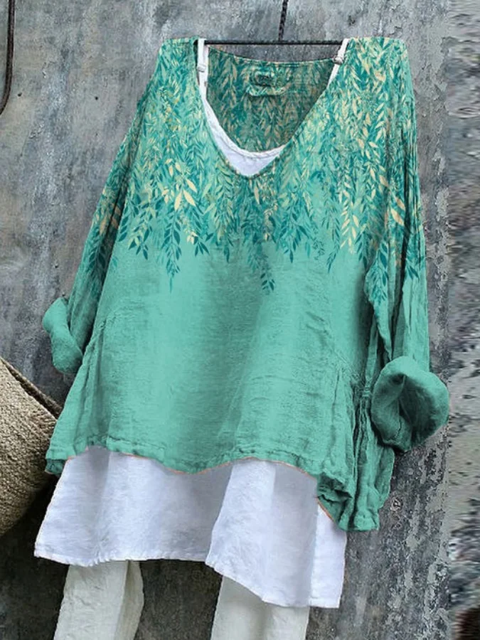 T-shirts Décontracté Printemps / Automne Plantes Col V Micro-élasticité Quotidien Ample Régulier Trapèze pour Femmes