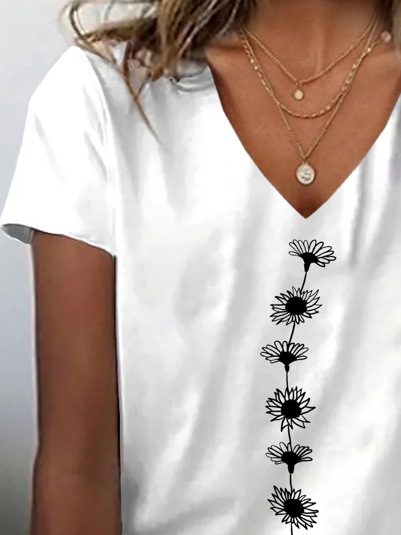 T-shirts Décontracté Floral Été Imprimé Aucune élasticité Quotidien Jersey Régulier Régulier pour Femmes
