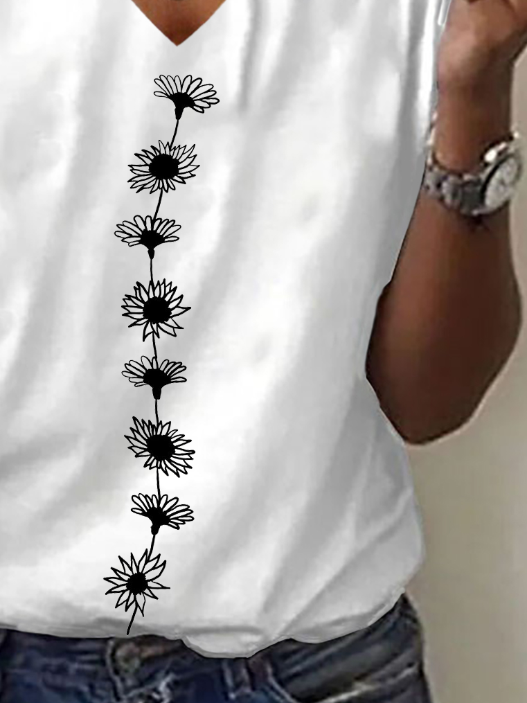 T-shirts Décontracté Floral Été Imprimé Aucune élasticité Quotidien Jersey Régulier Régulier pour Femmes