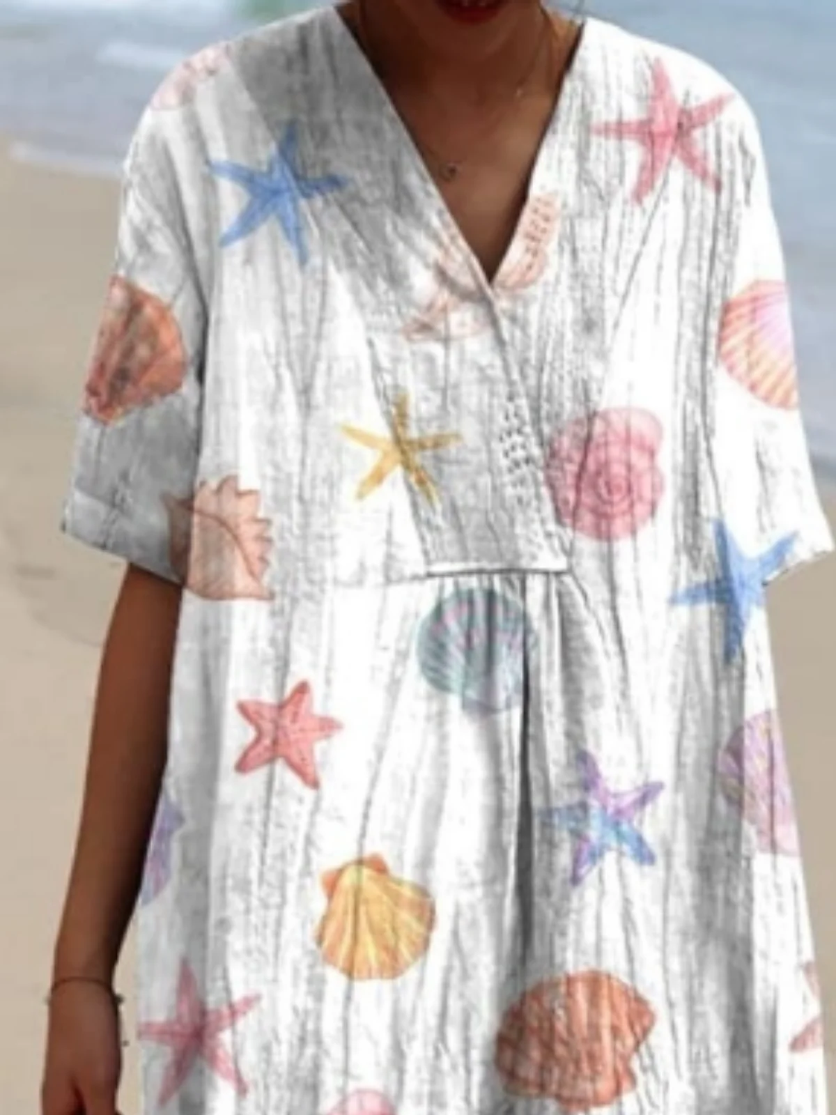 Femmes Floral Blanc Col Rond Confortable Robe Maxi Décontracté