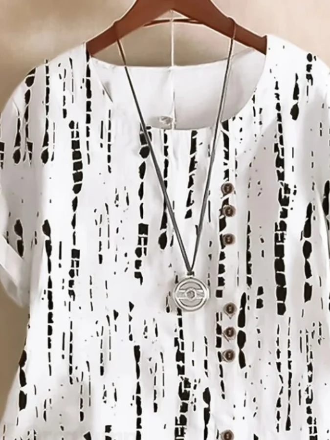 Blouses Géométrique Élégant Été Coton Aucune élasticité Domestique Coupe Régulière Régulier Droit pour Femmes