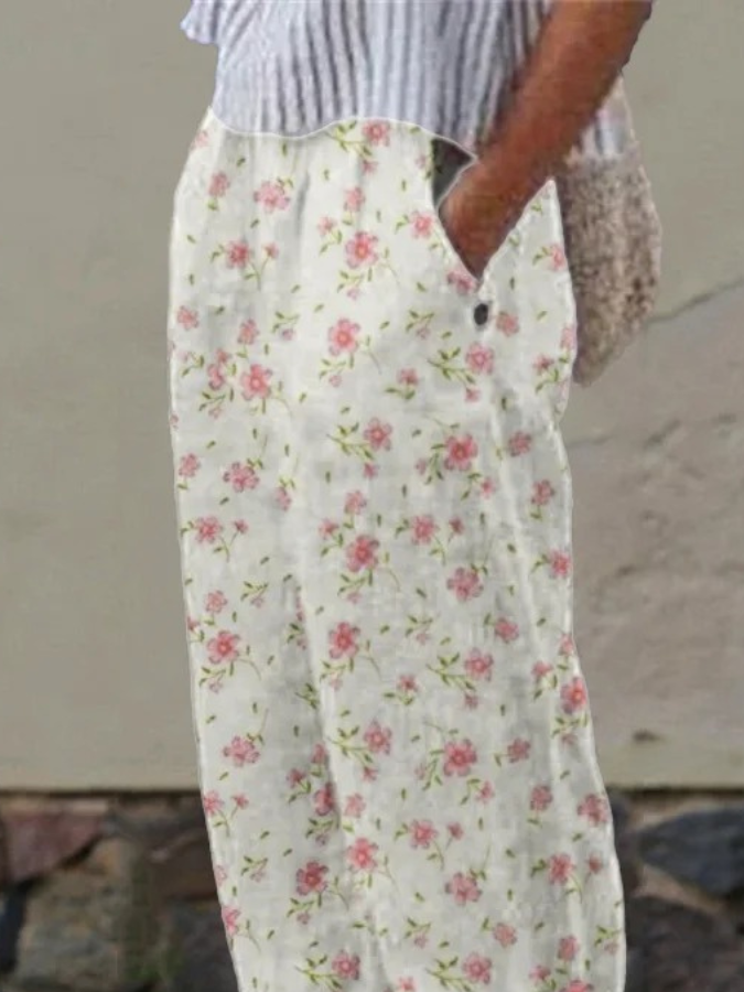 Pantalons Femmes Décontracté Petites fleurs Printemps / Automne Polyester Sportif & De Plein Air Coupe Régulière Pantalon droit Droit Régulier