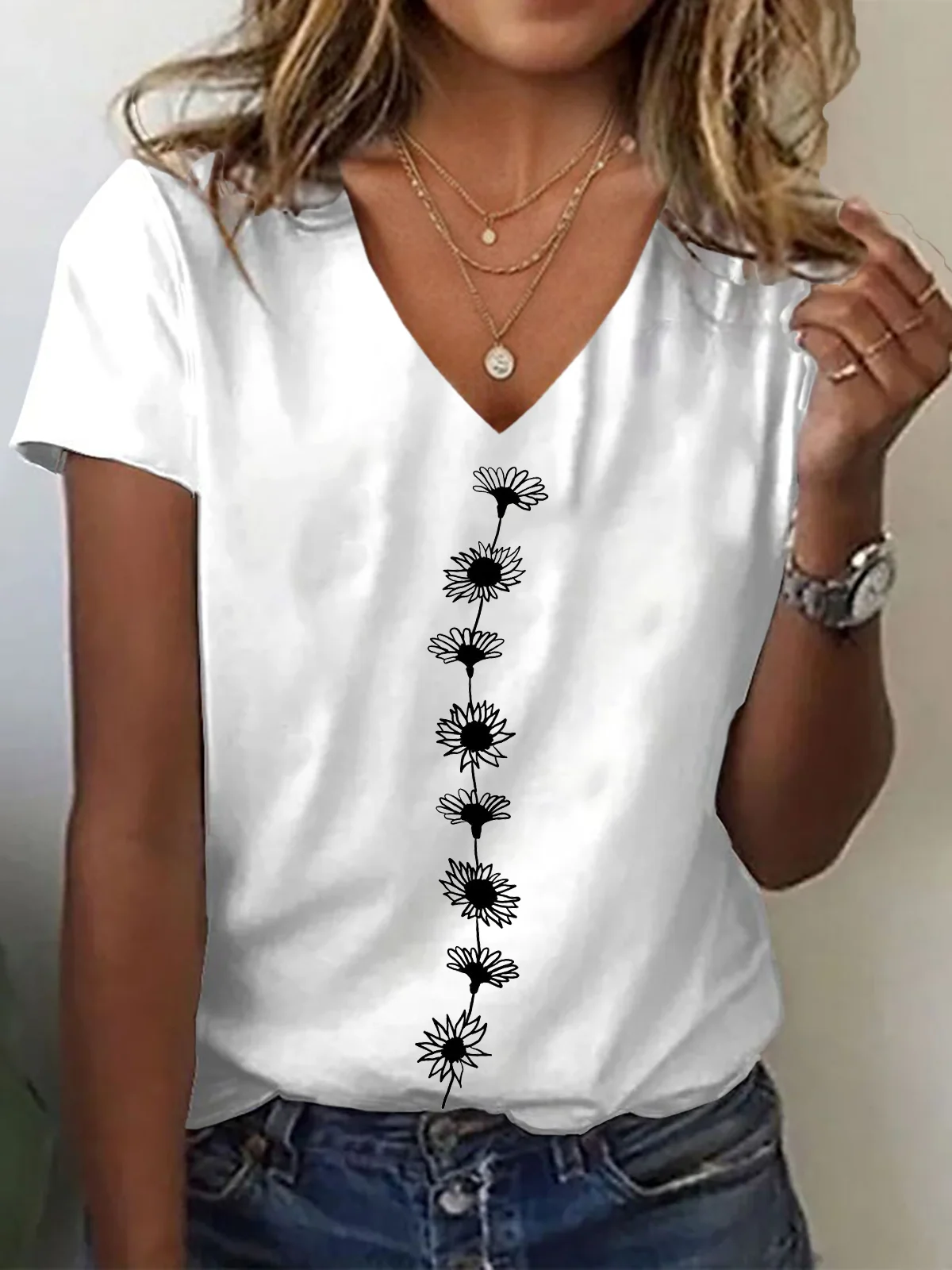 T-shirts Décontracté Floral Été Imprimé Aucune élasticité Quotidien Jersey Régulier Régulier pour Femmes