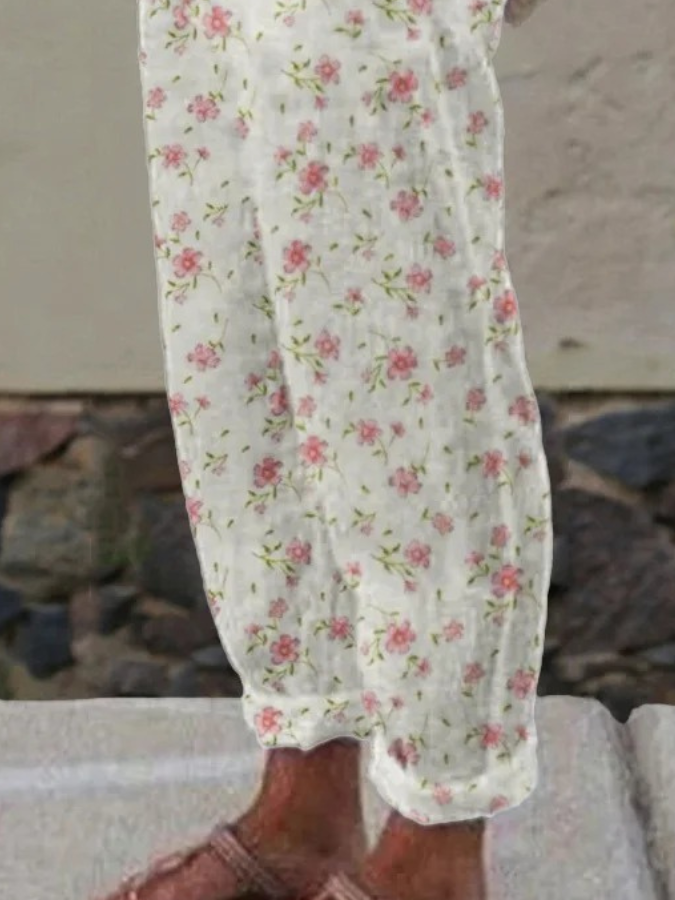 Pantalons Femmes Décontracté Petites fleurs Printemps / Automne Polyester Sportif & De Plein Air Coupe Régulière Pantalon droit Droit Régulier
