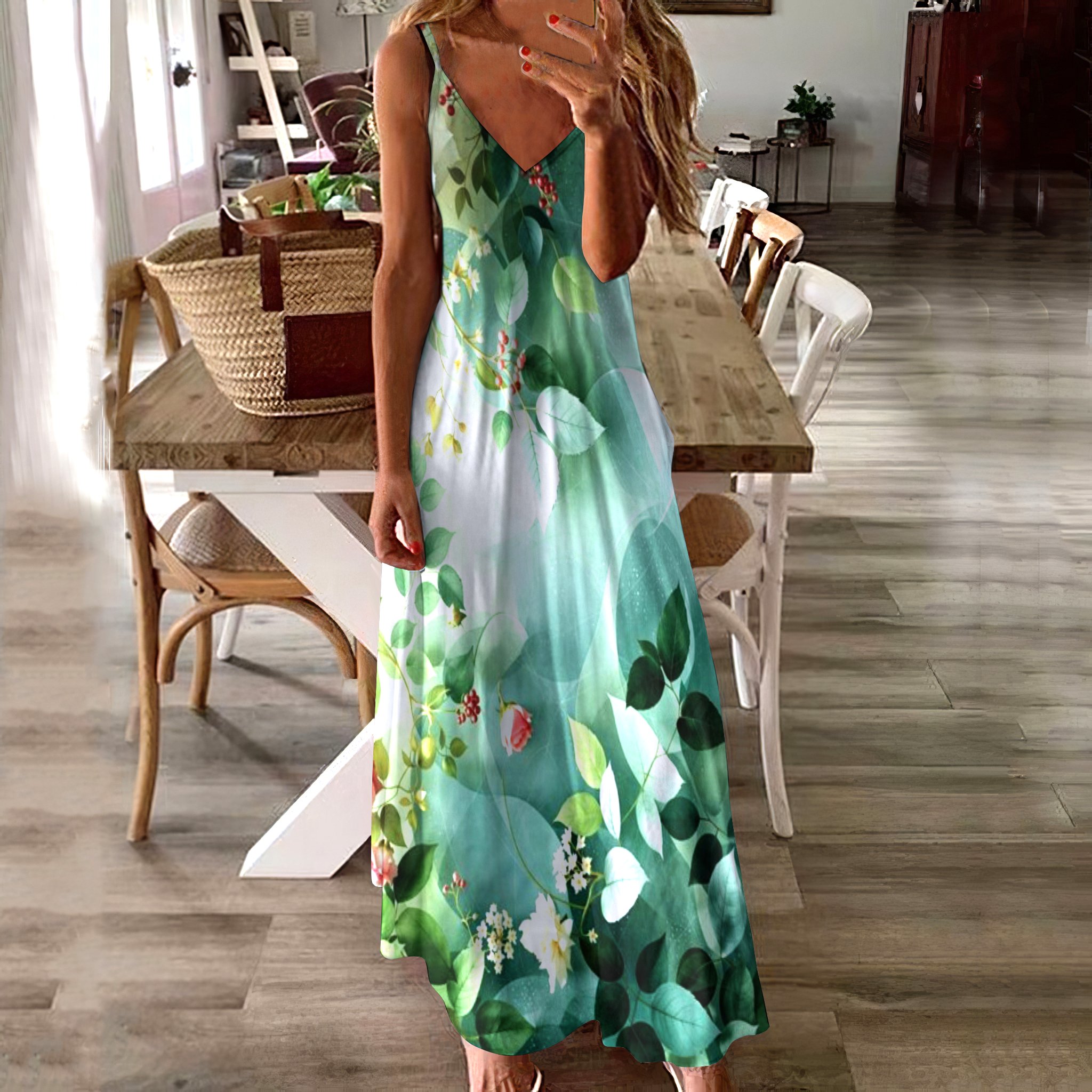 Femmes Géométrique Vert à Bretelles Confortable Robe Maxi Décontracté