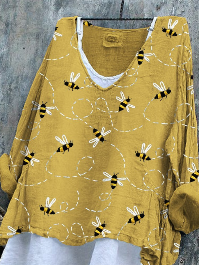 T-shirts Décontracté Imprimé d'Animal Printemps / Automne Col V Micro-élasticité Ample Manches Longues Trapèze Régulier pour Femmes