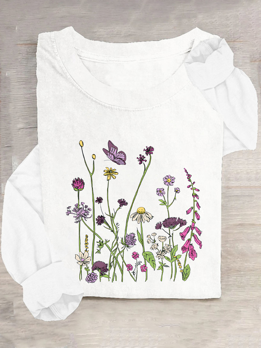 Blouses Décontracté Floral Printemps / Automne Ample Manches Longues Col Rond Régulier Droit Régulier pour Femmes